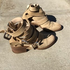 Zara Tan Suede Cutout Buckle Booties